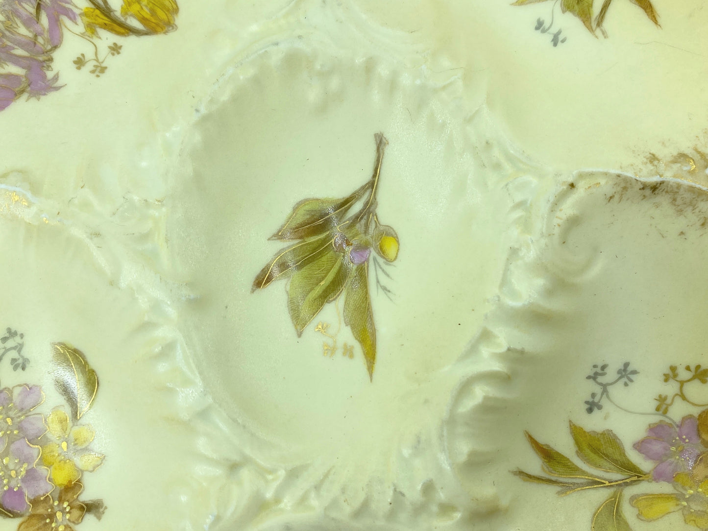 Antique Martial Redon Limoges Floral Vignettes gold accents oyster plate A600
