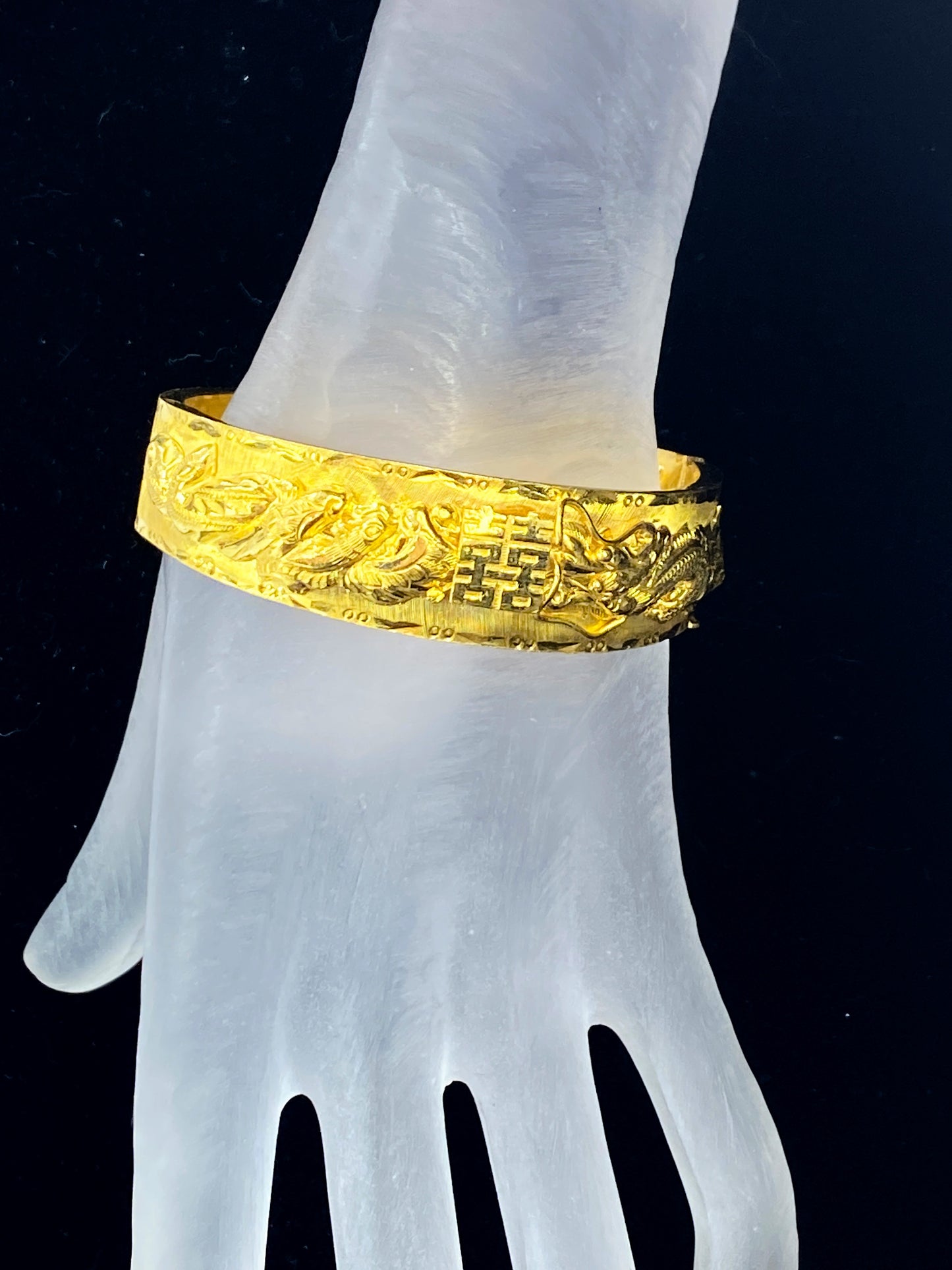 Chow Tai Fook 24k 999 Gold Phoenix Dragon Hinged Bangle Bracelet