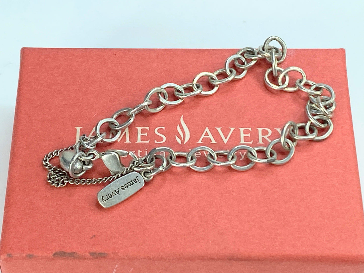 James Avery large Cable Link Charm Bracelet with tag puffy heart charms JR9821