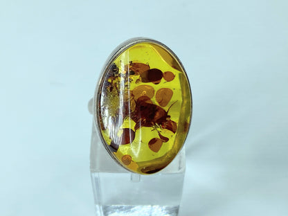 925 Sterling Silver & Genuine Cognac Baltic Amber Unique Ring 9.9g s7 JR296