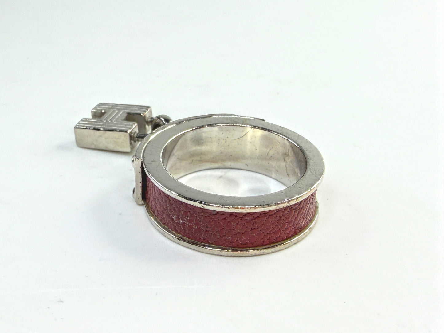 Vintage Hermès Burgundy Leather H Lock Scarf Ring w/box GS829