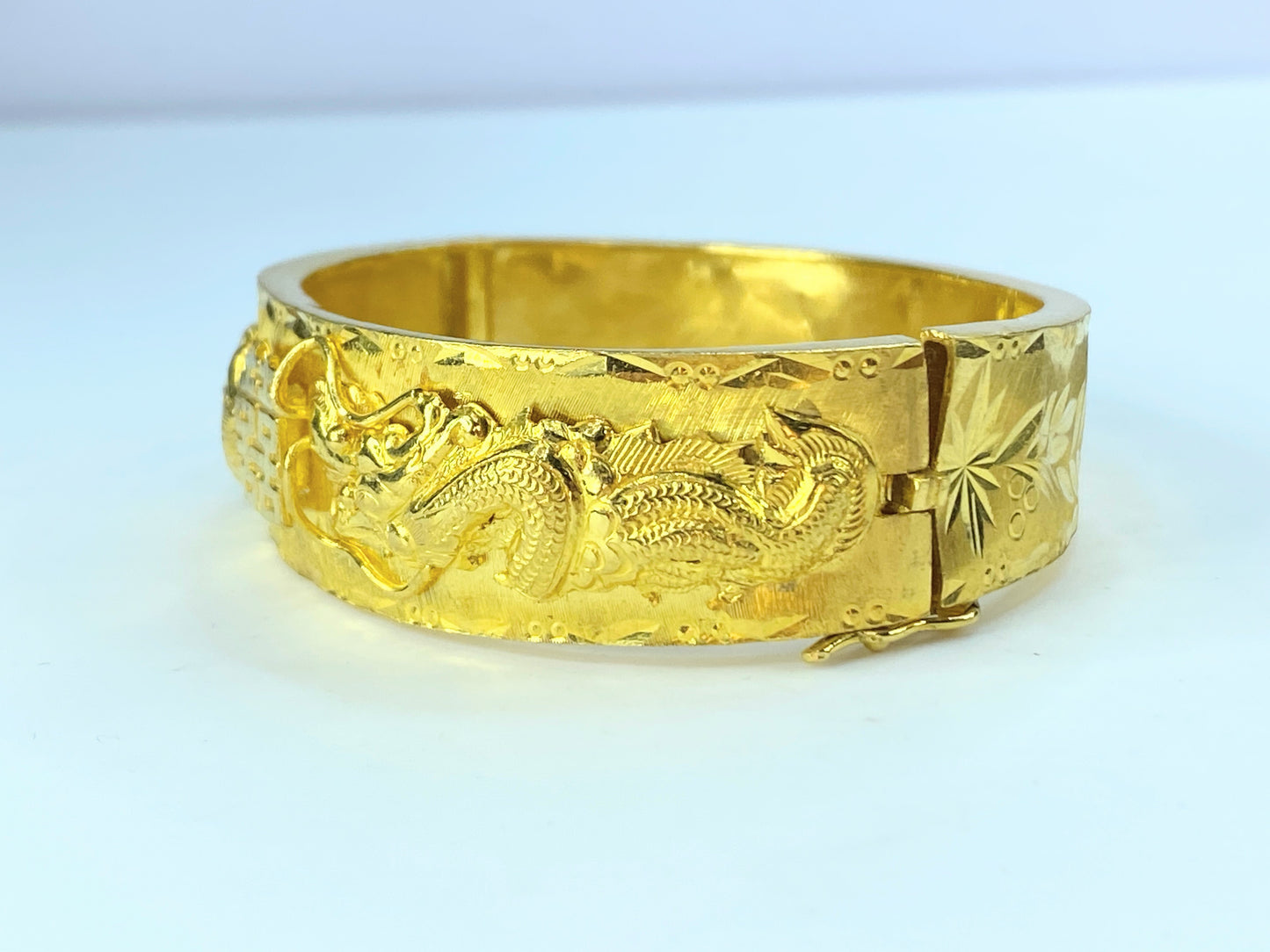 Chow Tai Fook 24k 999 Gold Phoenix Dragon Hinged Bangle Bracelet