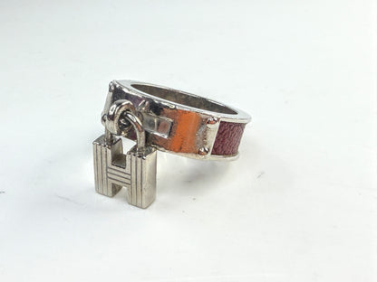 Vintage Hermès Burgundy Leather H Lock Scarf Ring w/box GS829