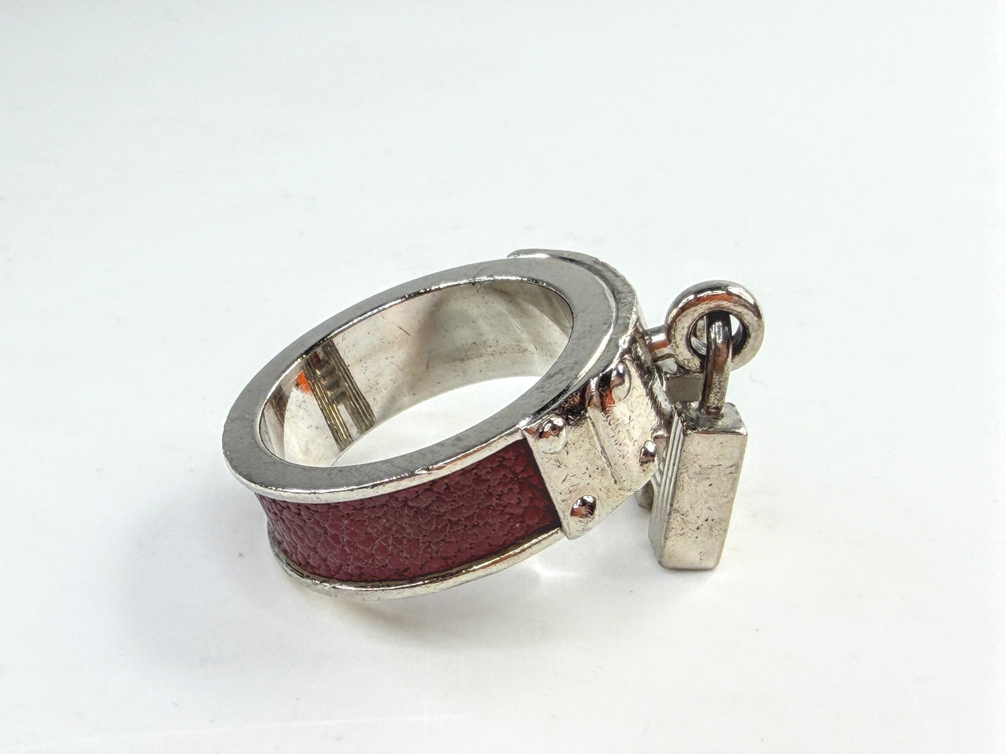Vintage Hermès Burgundy Leather H Lock Scarf Ring w/box GS829