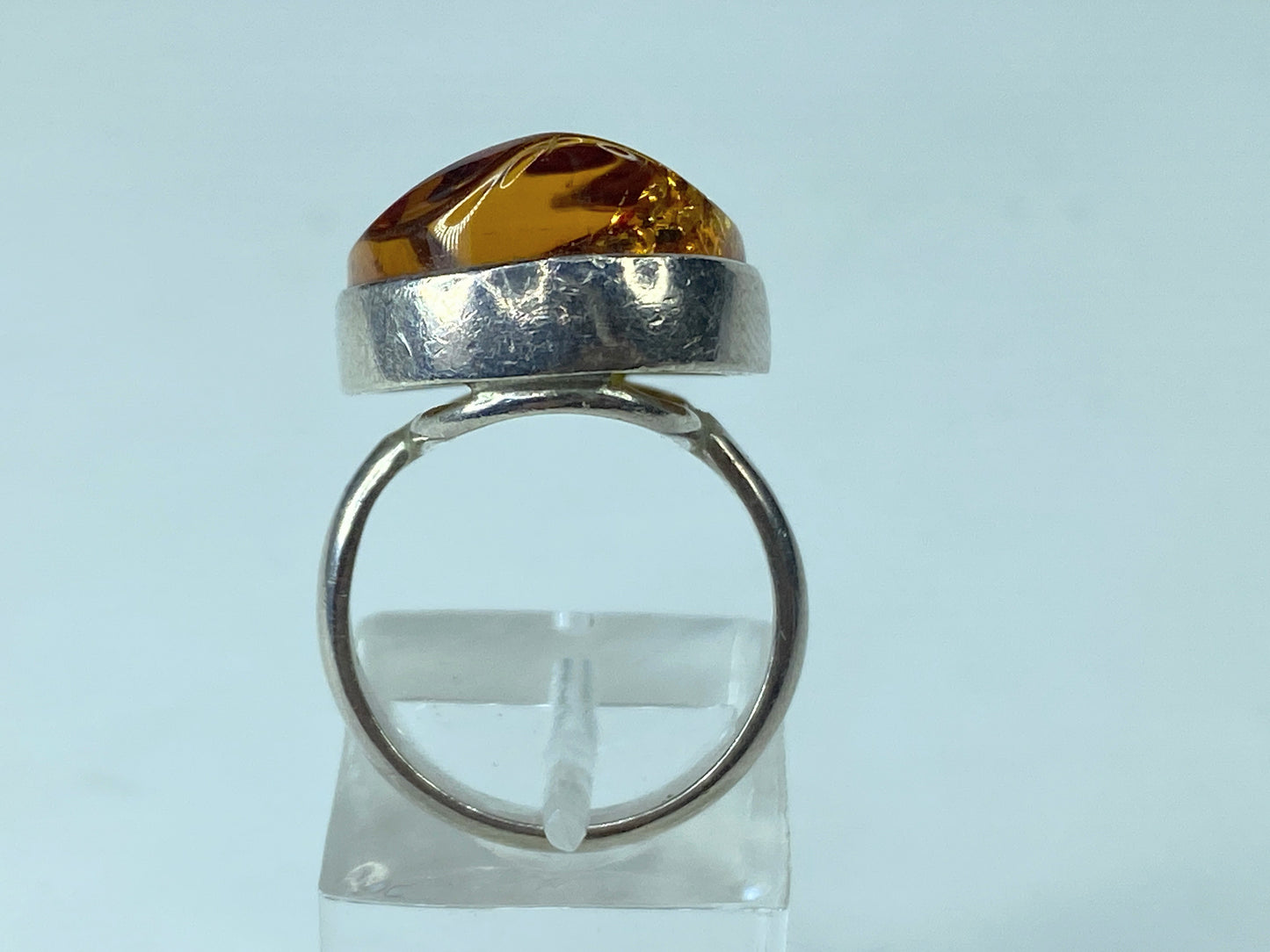 925 Sterling Silver & Genuine Cognac Baltic Amber Unique Ring 9.9g s7 JR296