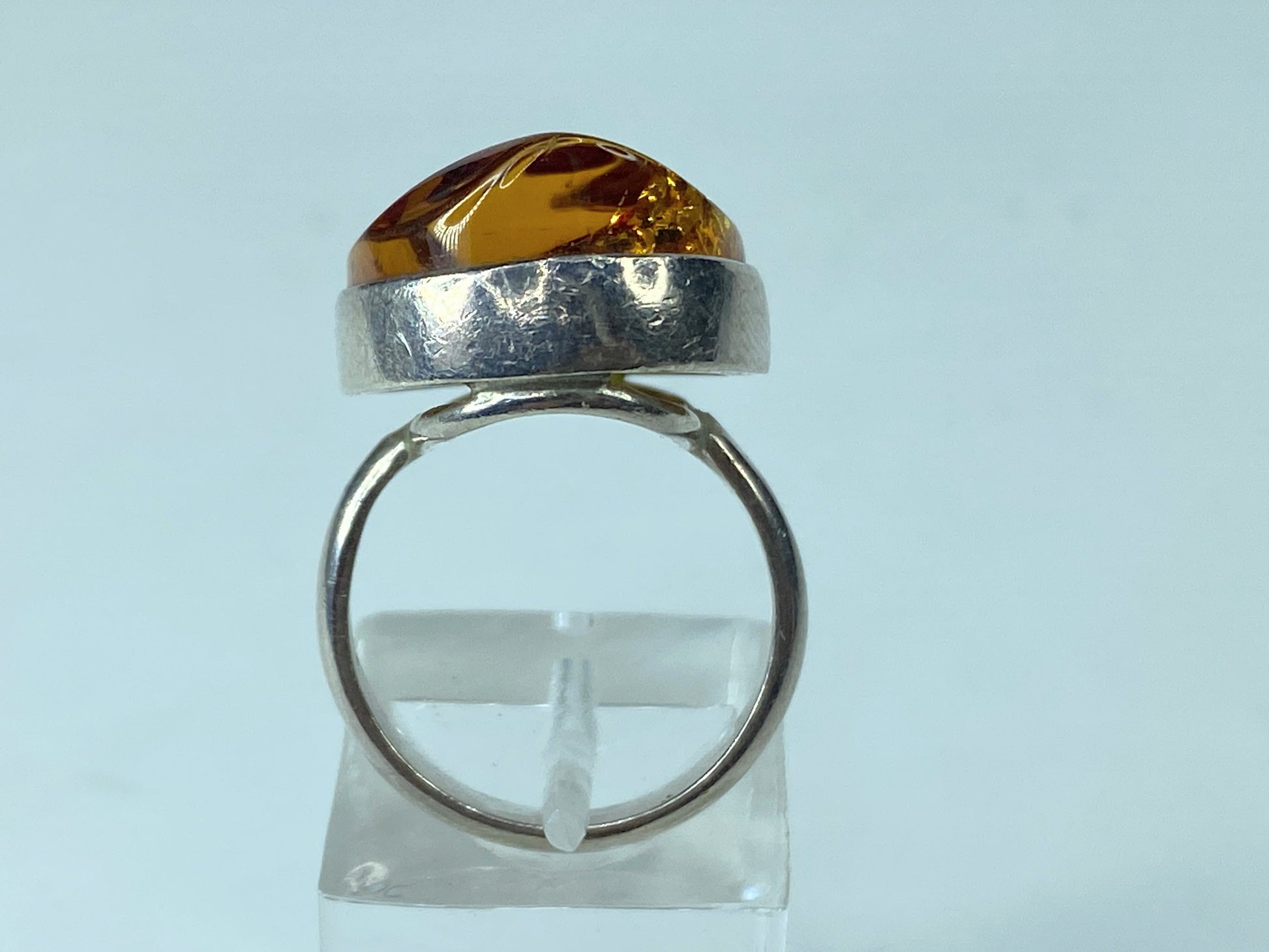 925 Sterling Silver & Genuine Cognac Baltic Amber Unique Ring 9.9g s7 JR296