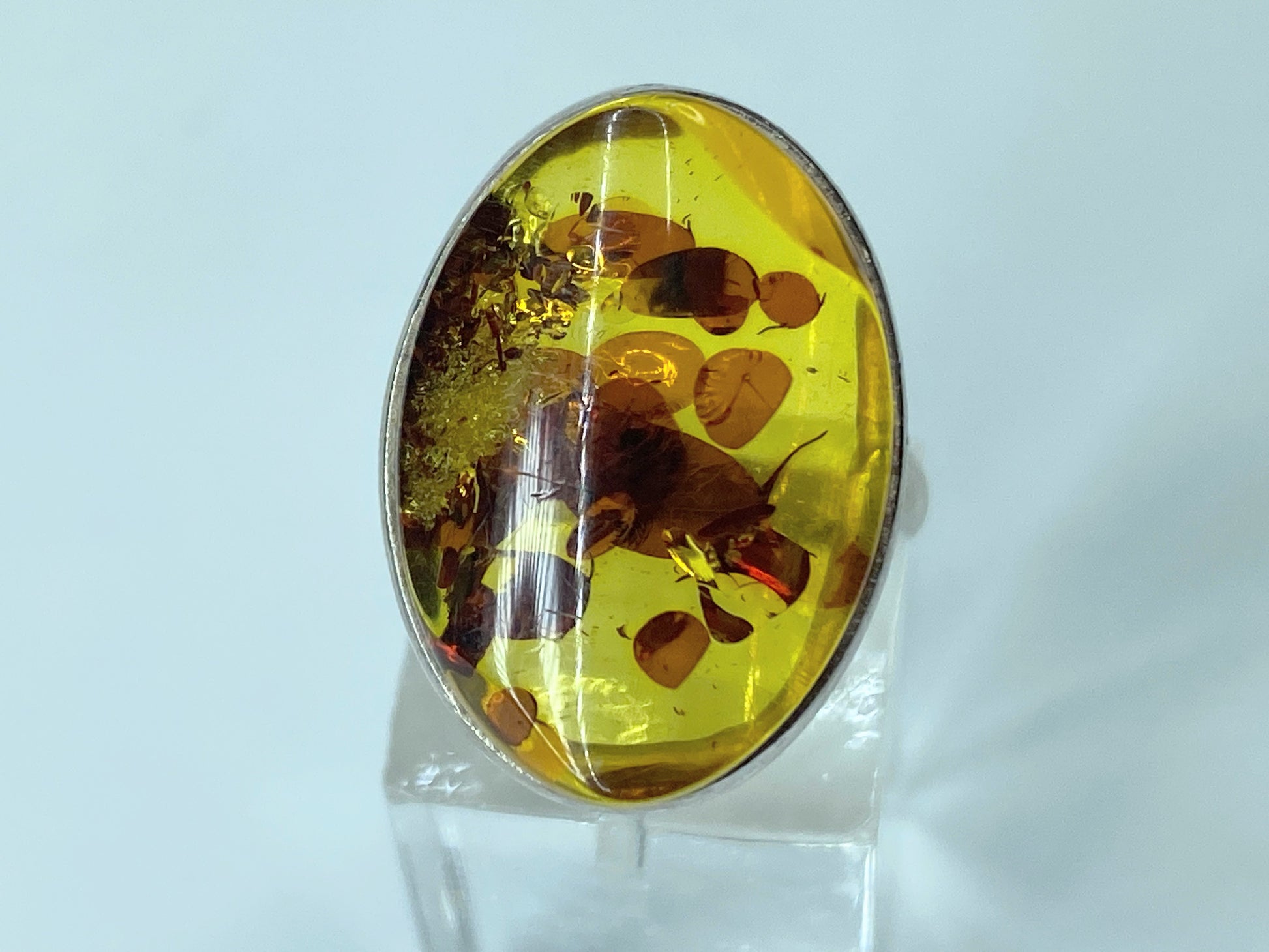 925 Sterling Silver & Genuine Cognac Baltic Amber Unique Ring 9.9g s7 JR296