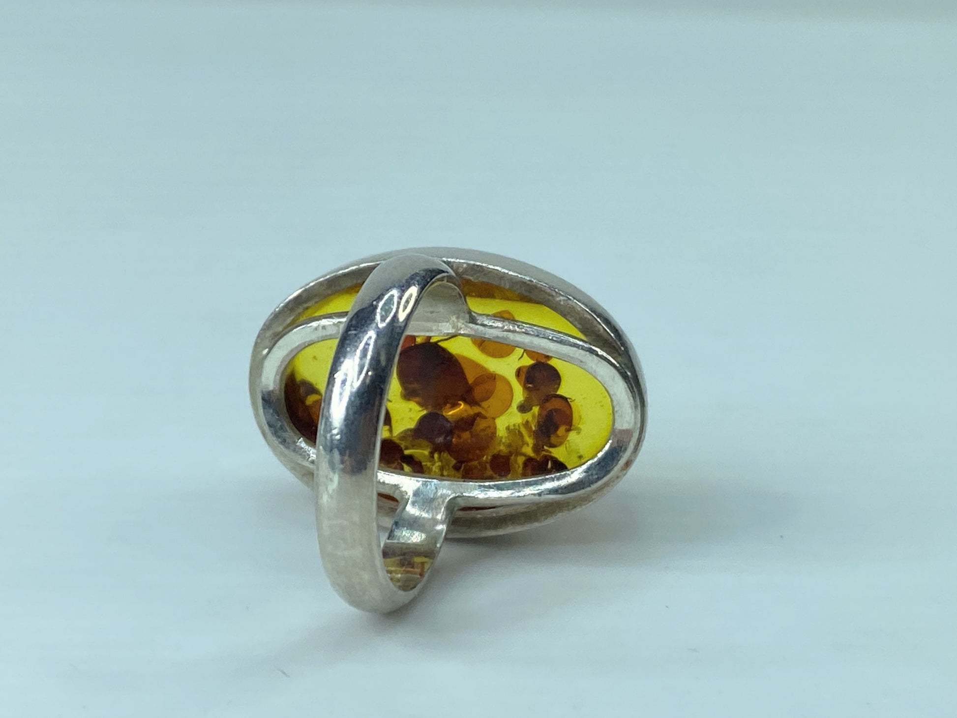 925 Sterling Silver & Genuine Cognac Baltic Amber Unique Ring 9.9g s7 JR296