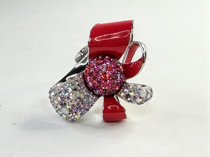 Vintage Swarovski Nirvana Red Enamel Crystal Bow Ring s5.5 GS828