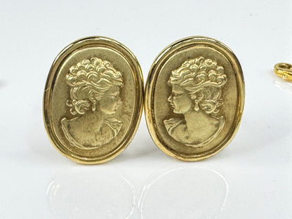 Vintage 14K Gold Italian Cameo Bracelet and matching Earring Set  15.8g JR1776