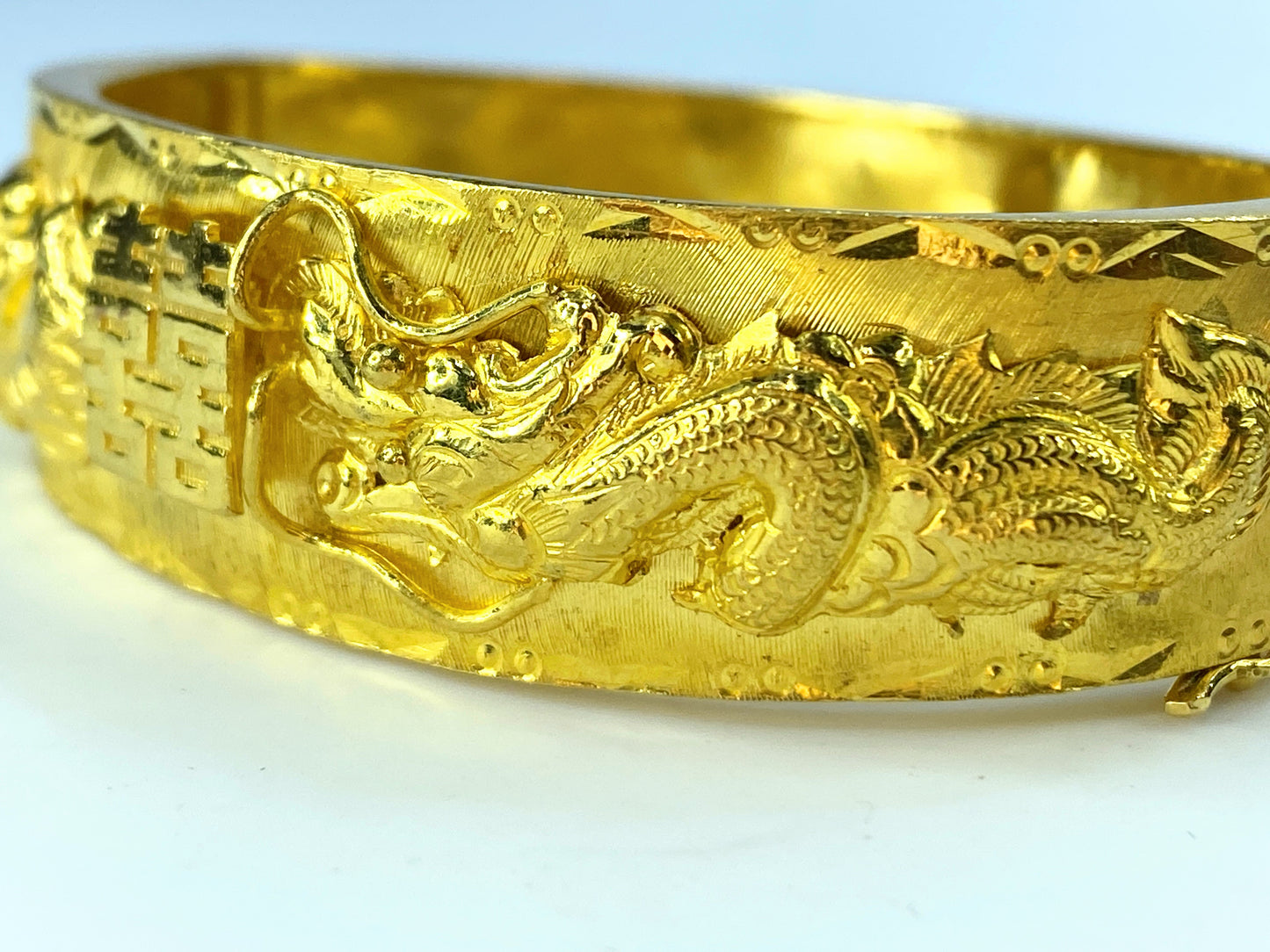 Chow Tai Fook 24k 999 Gold Phoenix Dragon Hinged Bangle Bracelet