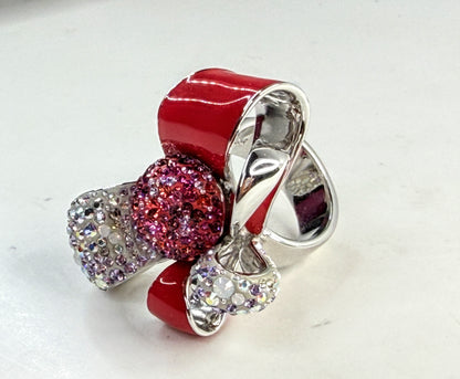 Vintage Swarovski Nirvana Red Enamel Crystal Bow Ring s5.5 GS828