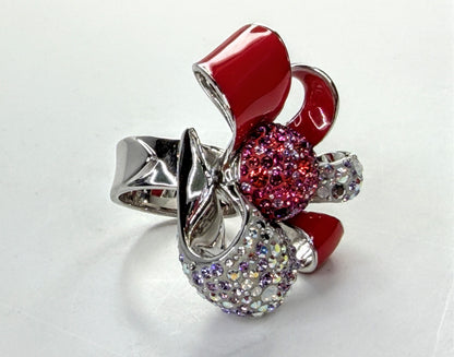 Vintage Swarovski Nirvana Red Enamel Crystal Bow Ring s5.5 GS828