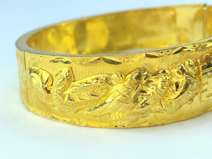 Chow Tai Fook 24k 999 Gold Phoenix Dragon Hinged Bangle Bracelet