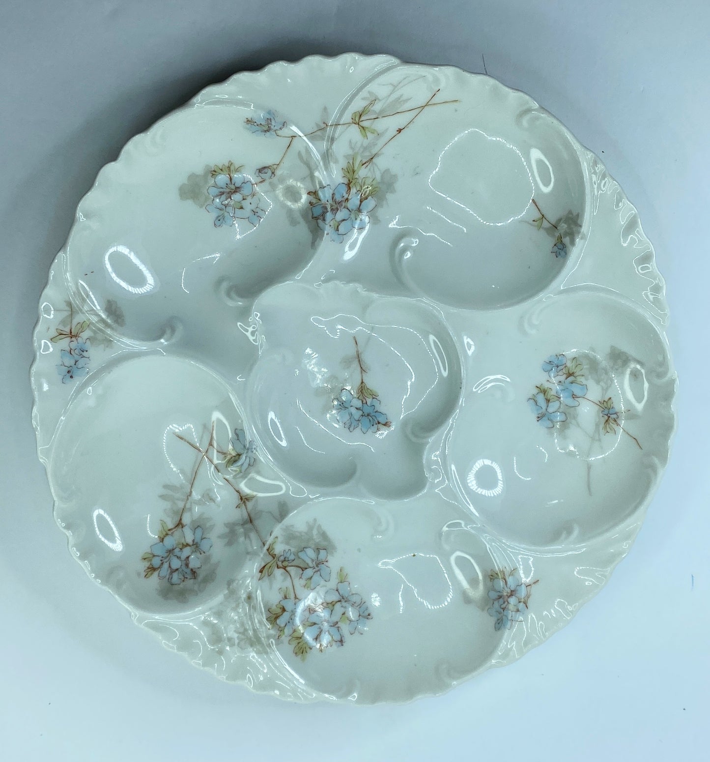 Haviland Limoges Antique hand-painted Forget Me Not floral oyster plate A601