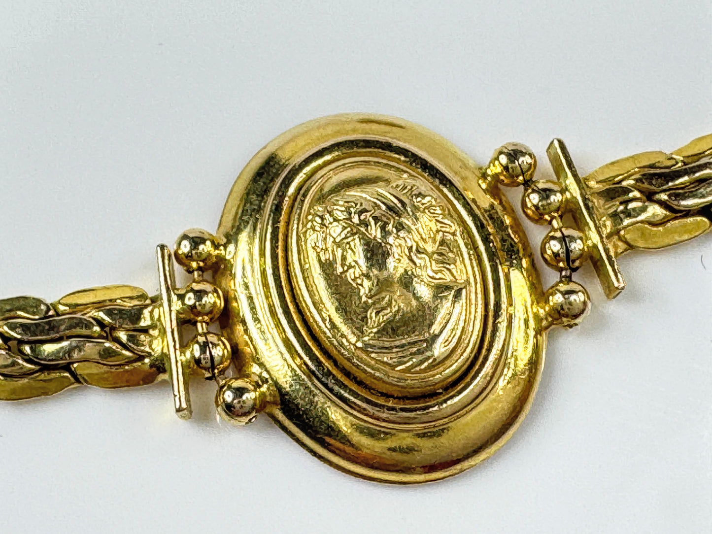 Vintage 14K Gold Italian Cameo Bracelet and matching Earring Set  15.8g JR1776