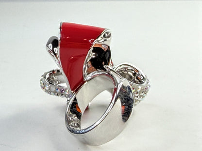 Vintage Swarovski Nirvana Red Enamel Crystal Bow Ring s5.5 GS828