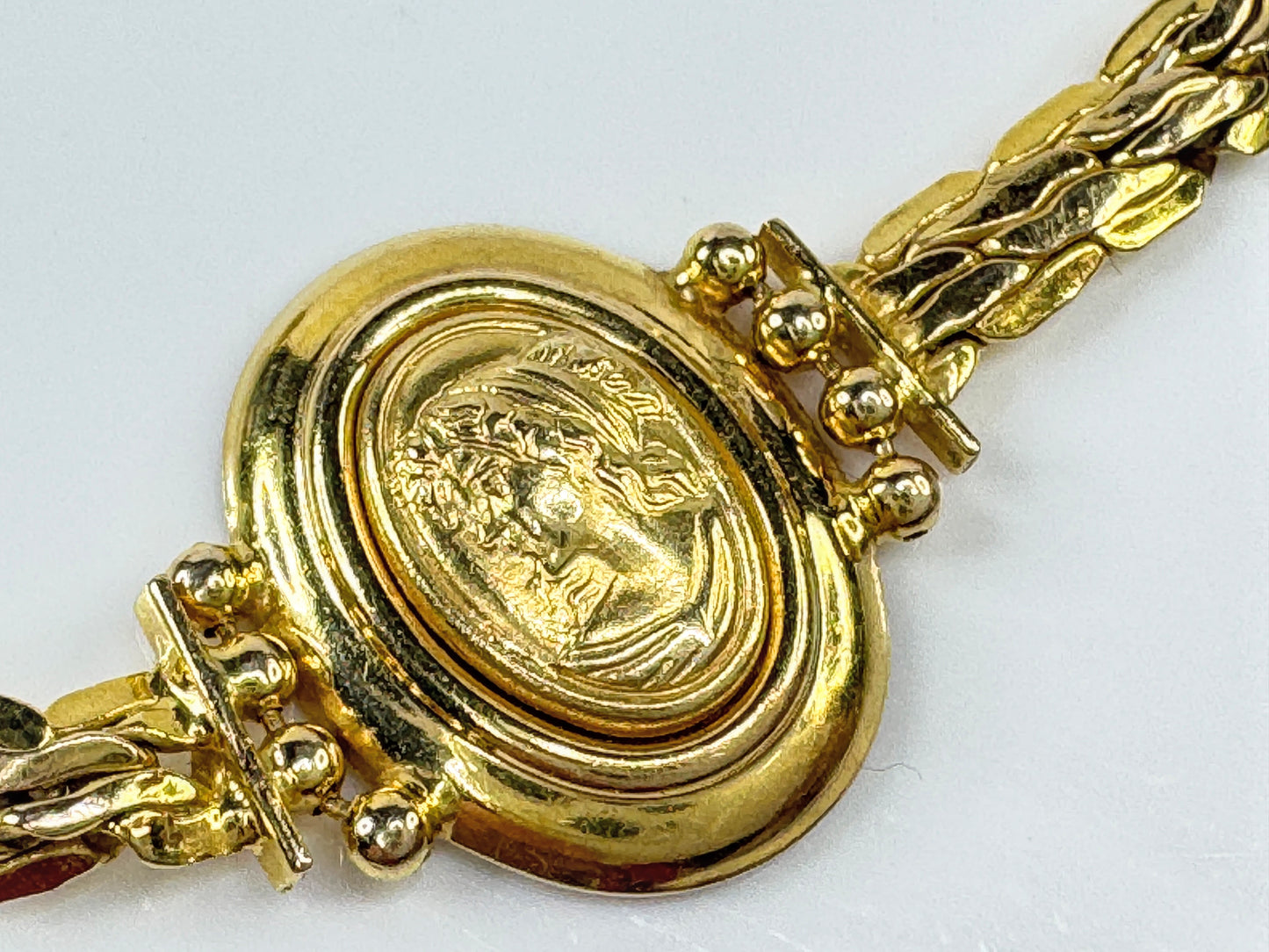 Vintage 14K Gold Italian Cameo Bracelet and matching Earring Set  15.8g JR1776