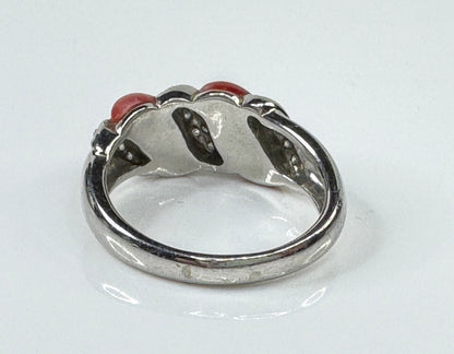 Art Deco Platinum Natural Coral and Diamond Ring 9.1g size 8 JR1778