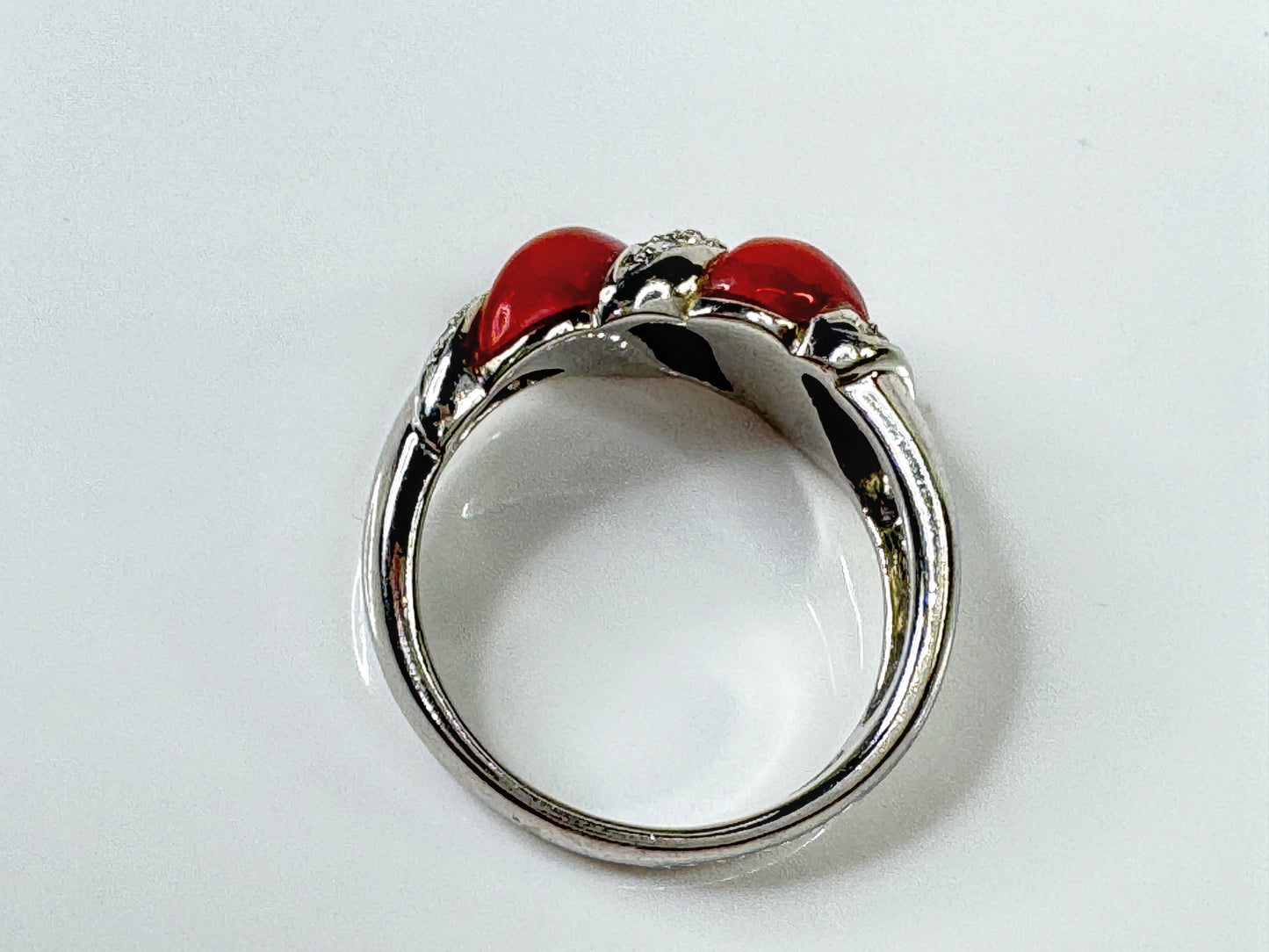 Art Deco Platinum Natural Coral and Diamond Ring 9.1g size 8 JR1778