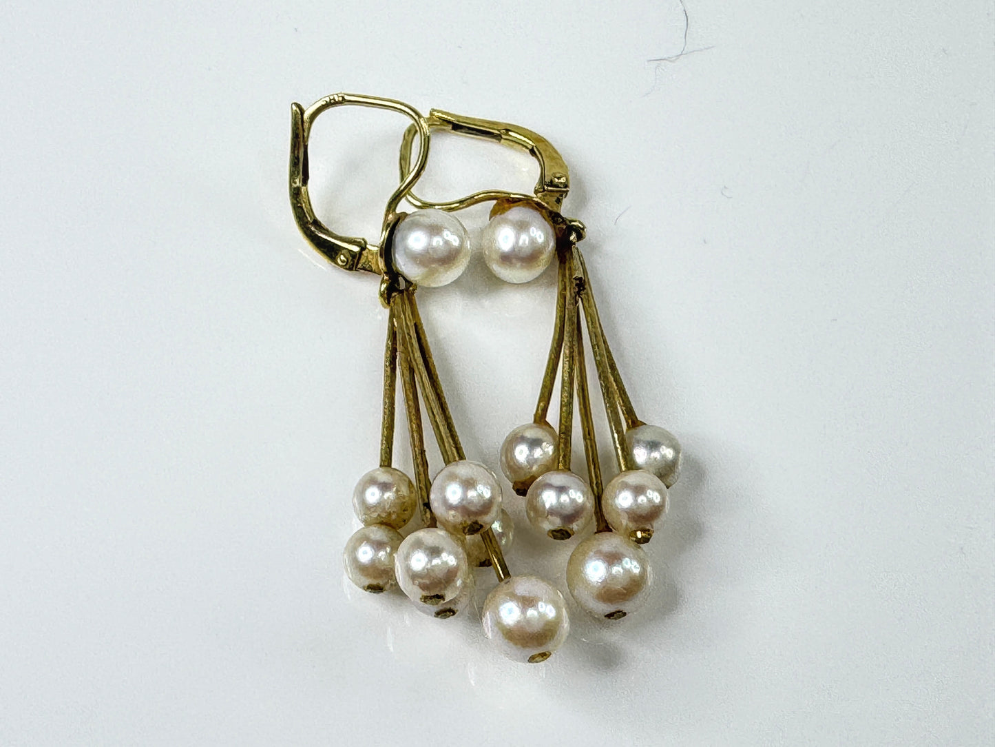 Vintage Pearl Fringe Leverback Earrings Gold Tone Dangle JR1780