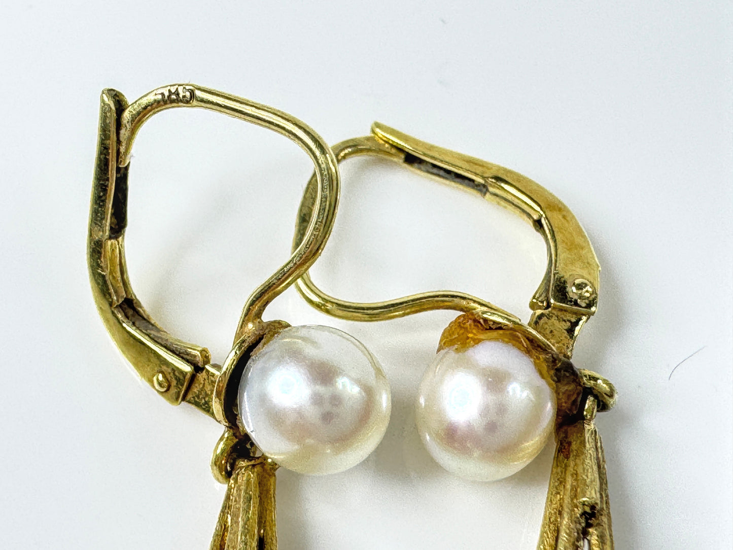 Vintage Pearl Fringe Leverback Earrings Gold Tone Dangle JR1780