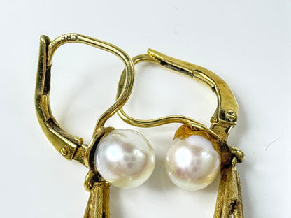 Vintage Pearl Fringe Leverback Earrings Gold Tone Dangle JR1780