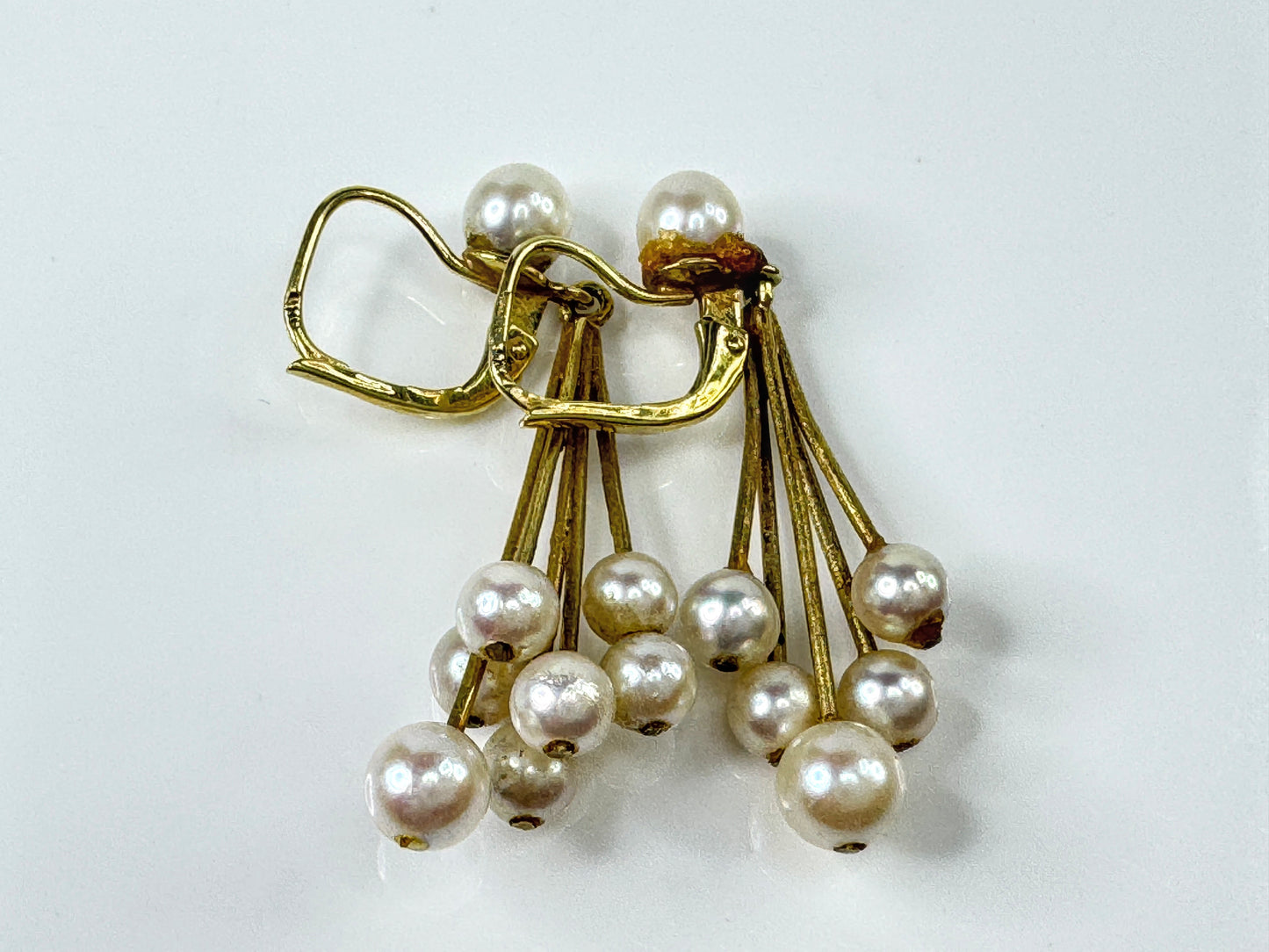 Vintage Pearl Fringe Leverback Earrings Gold Tone Dangle JR1780