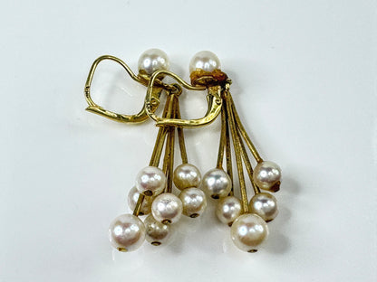 Vintage Pearl Fringe Leverback Earrings Gold Tone Dangle JR1780