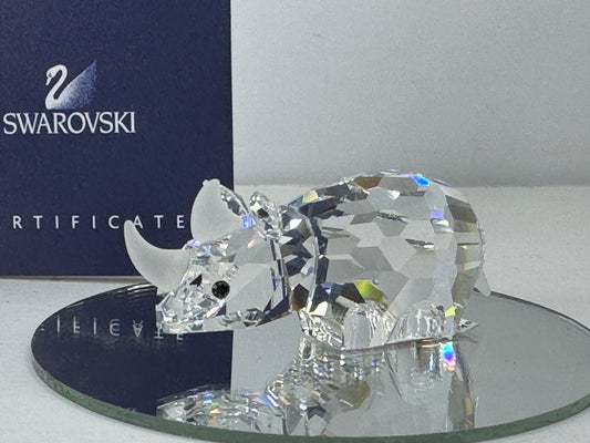 Swarovski Small Rhino Crystal Figurine 2 3/8" Mint w/Mirror COA S191