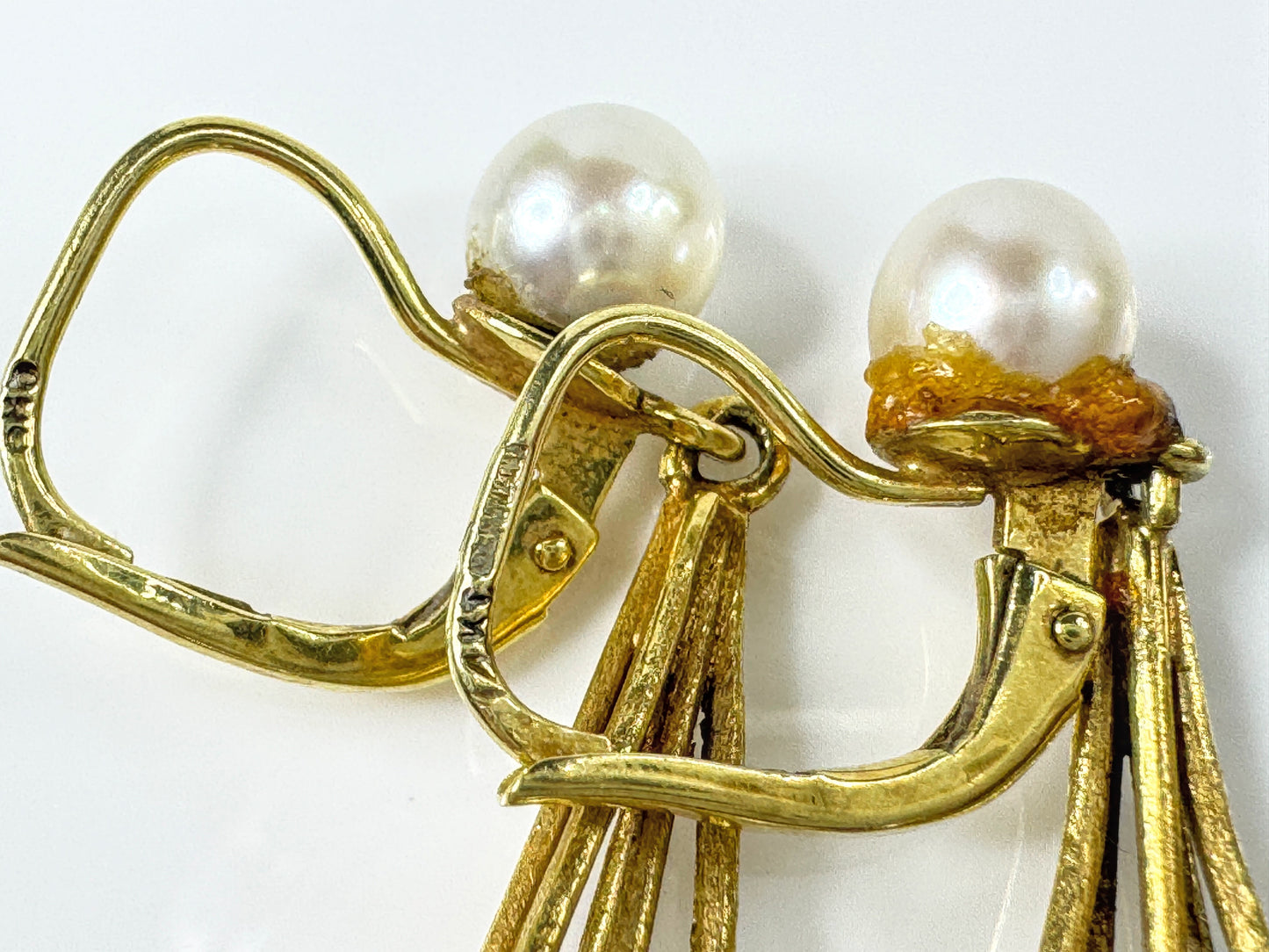 Vintage Pearl Fringe Leverback Earrings Gold Tone Dangle JR1780
