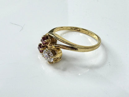 14K Gold G-H VS 0.34ct Diamond Ruby Bypass Ring Size 6 JR1781