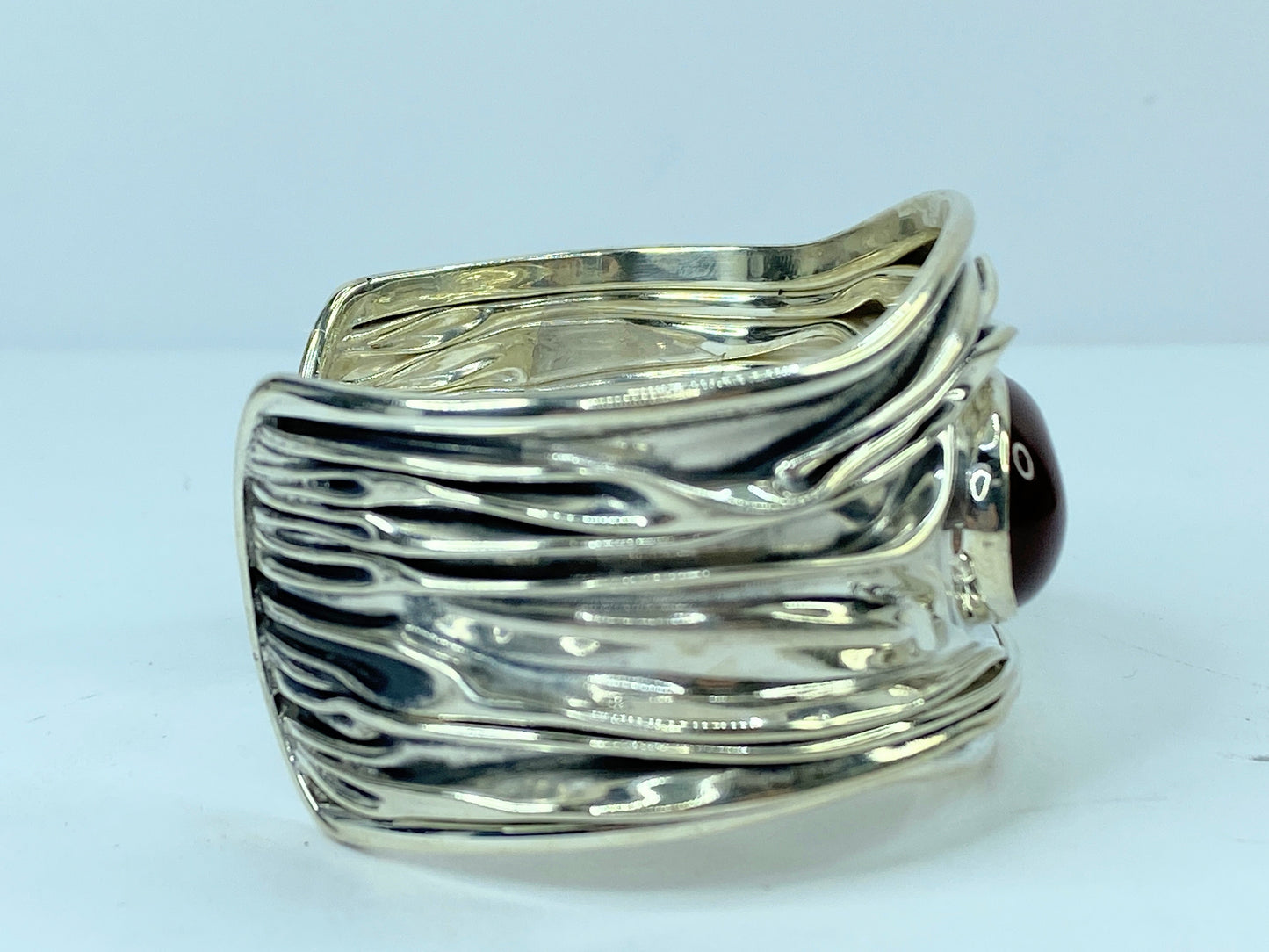 Sterling Silver Vintage Mexico Dominique Carnelian Gem Cuff Bracelet 7.5" JR1072