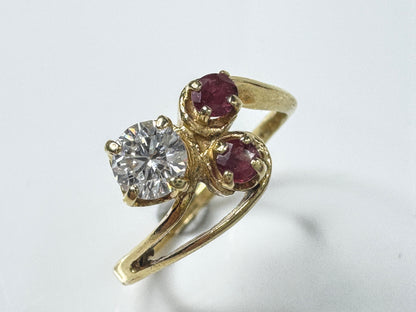 14K Gold G-H VS 0.34ct Diamond Ruby Bypass Ring Size 6 JR1781