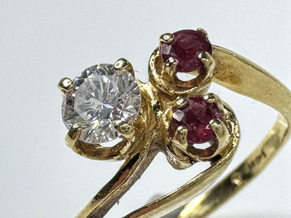 14K Gold G-H VS 0.34ct Diamond Ruby Bypass Ring Size 6 JR1781