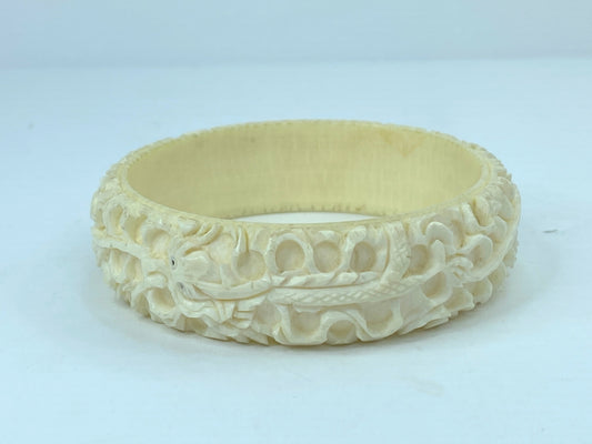 Intricate 20mm carved high relief dragon Resin/Bone bangle c 1880-1930 GS696