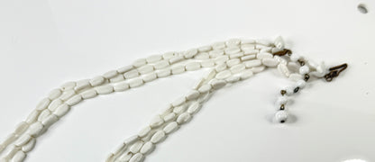 Vintage Miriam Haskell White Glass Three-Strand Necklace GS842