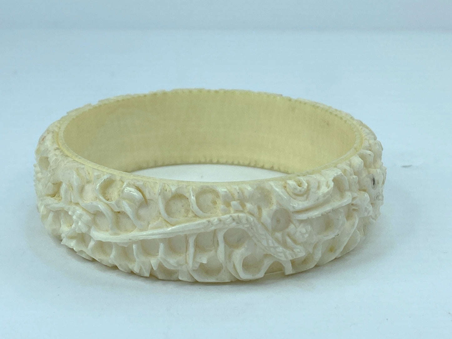 Intricate 20mm carved high relief dragon Resin/Bone bangle c 1880-1930 GS696