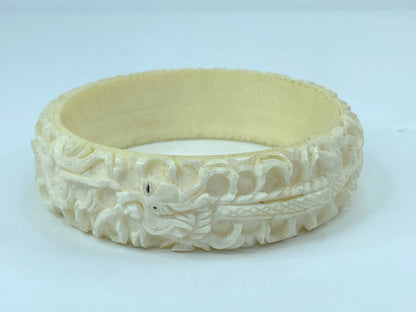 Intricate 20mm carved high relief dragon Resin/Bone bangle c 1880-1930 GS696
