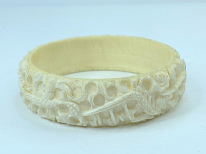 Intricate 20mm carved high relief dragon Resin/Bone bangle c 1880-1930 GS696