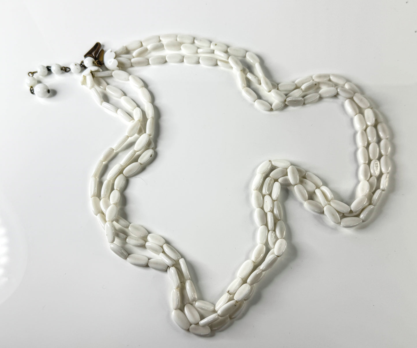 Vintage Miriam Haskell White Glass Three-Strand Necklace GS842