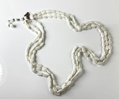 Vintage Miriam Haskell White Glass Three-Strand Necklace GS842