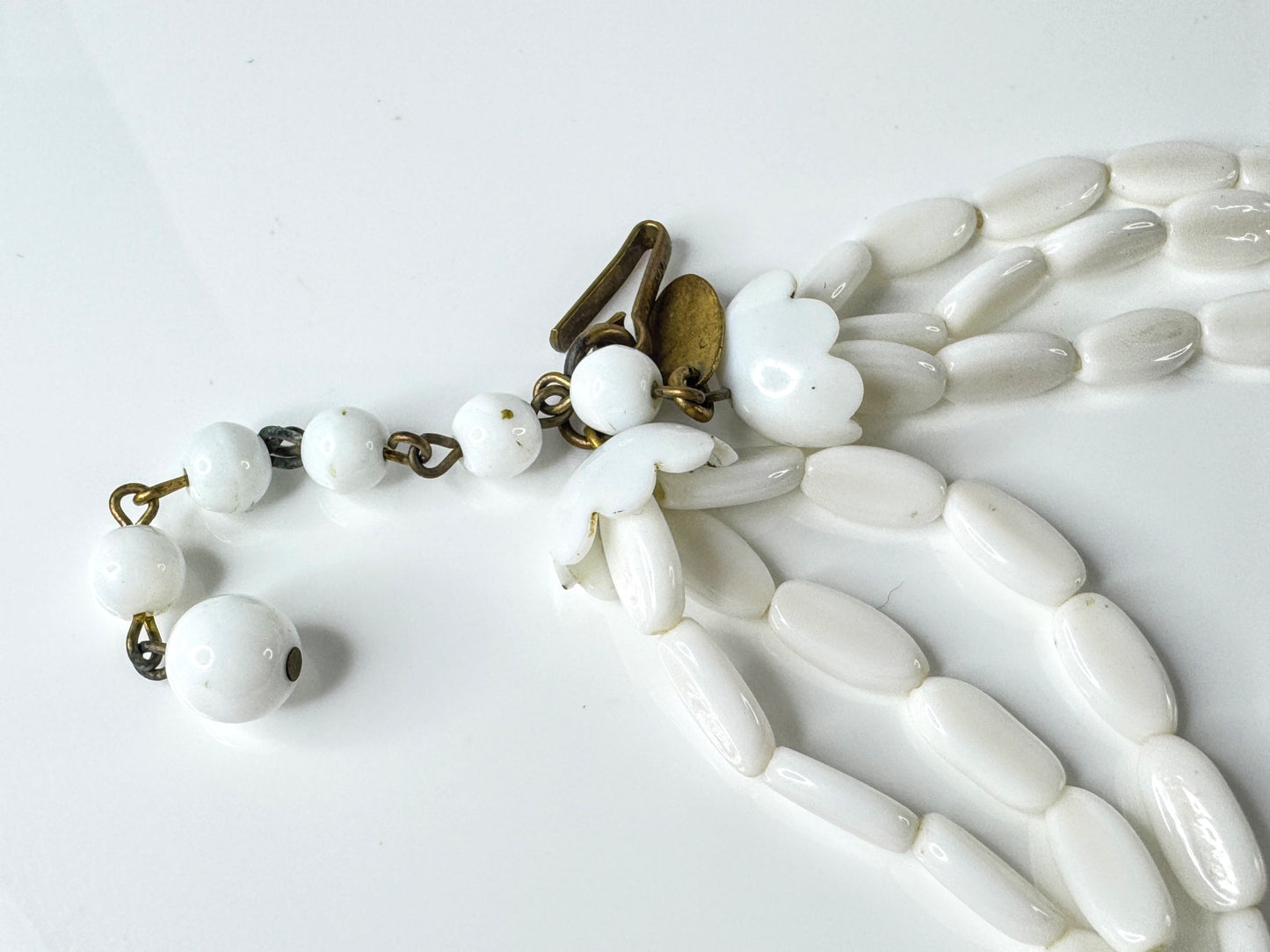 Vintage Miriam Haskell White Glass Three-Strand Necklace GS842