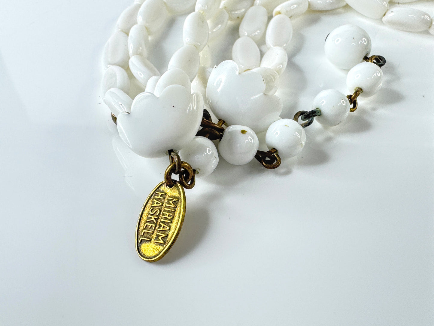 Vintage Miriam Haskell White Glass Three-Strand Necklace GS842