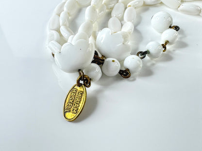 Vintage Miriam Haskell White Glass Three-Strand Necklace GS842