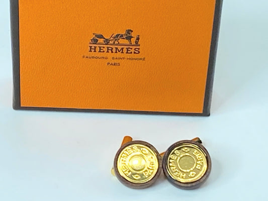 Rare HERMES Cufflinks Metal Wood Serie Cufflinks orange box GS432