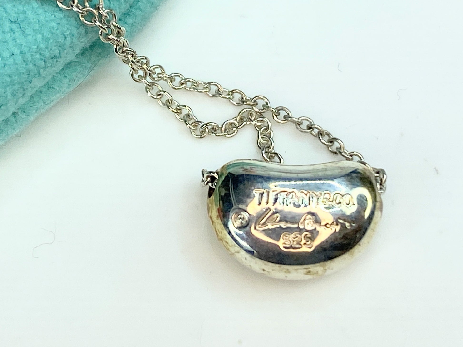 Tiffany & Co. Elsa Peretti Sterling Silver 11mm Bean Pendant 16" Necklace JR9824