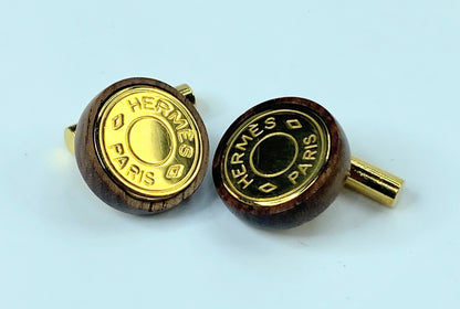 Rare HERMES Cufflinks Metal Wood Serie Cufflinks orange box GS432