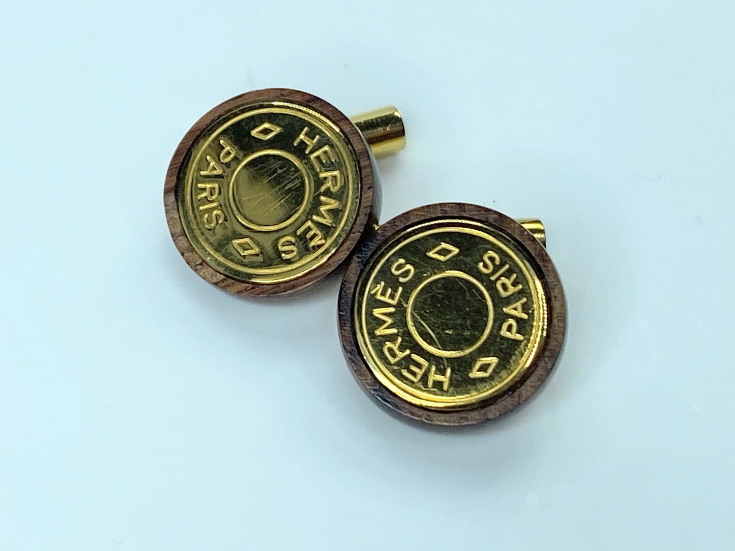 Rare HERMES Cufflinks Metal Wood Serie Cufflinks orange box GS432