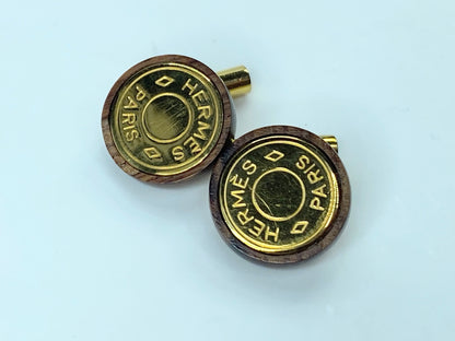 Rare HERMES Cufflinks Metal Wood Serie Cufflinks orange box GS432